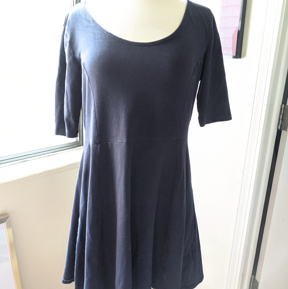 Navy 3/4 Sleeve Skater Dress